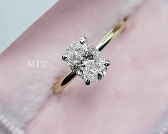 1CT Oval Moissanite Wedding Ring, 18K Yellow Gold Hidden Halo Ring