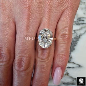 10CT Oval Engagement Ring, Oval Moissanite Ring, Big Shape Diamond Ring, Solitaire Halo Ring, 14k Solid Gold Promise Ring, Anniversary Gift