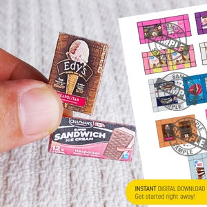 10 Miniaturowe pudełko na lody neapolitańskie Szablon | Mini Groceries DIGITAL Pobierz natychmiastowy plik do pobrania