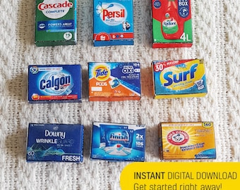 9 Style Miniature Detergent & Laundry Detergent Box Templates Digital Printabile Files ,DIGITAL Download | Dollhouse Miniatures