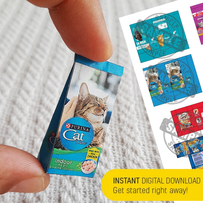 Pode incluir: Uma caixa miniatura de comida para gatos Purina Cat Chow Indoor Weight & Hairball Control. A caixa apresenta uma foto de um gato com olhos azuis e um padr&atilde;o tabby branco e marrom. O texto na caixa diz "Purina Cat Chow Indoor Weight & Hairball Control" e "Feito com frango de verdade".