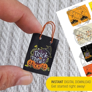 12 modèles de sacs à provisions miniatures Halloween 12 sacs en papier d'épicerie miniatures de style Miniatures imprimables pour fichier numérique d'Halloween