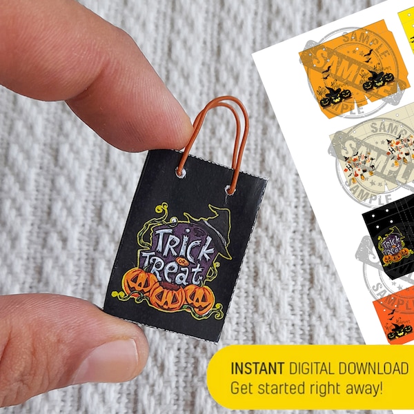 12 Halloween Miniature Shopping Bag Templates 12 Style Miniature Grocery Paper Bags Printable Miniatures for Halloween DIGITAL FILE