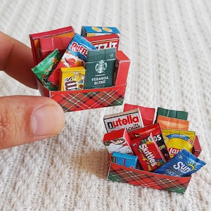 22 Style Miniature Christmas Gift Food Basket Set |  Digital Printable Miniatures Digital Download