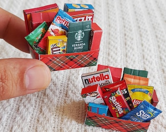 22 Style Miniature Christmas Gift Food Basket Set |  Digital Printable Miniatures Digital Download