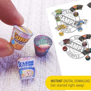 Printable Mini Noodle Cups Template | 10 Style Miniature Grocery Noodle Food &gt; DIGITAL DOWNLOAD &lt;