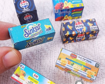 6 Style Miniatur Lebensmittel Saft & Obstsalat Box Vorlage | Miniatur druckbare Dateien, DIGITAL Download