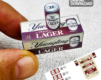Mini Beer Box And Beer Cans Template | Miniature Dollhouse Drink Set | Digital Download