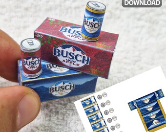 Miniature Beer Can & Box Template Dollhouse Drink box DIGITAL DOWNLOAD