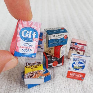 10 stylów miniaturowych artykułów spożywczych Mąka i cukier / szablony pudełek na masło Plik do druku Pobierz plik cyfrowy, wydruki cyfrowe, pobieranie cyfrowe