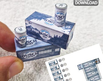 Miniature Printable Beer Can & Beer Box Template Set | Mini Dollhouse Drink Box Set