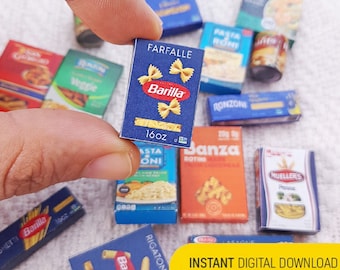 15 modelli di scatole in miniatura per pasta, spaghetti e sugo, file stampabile da scaricare, file digitale, stampe digitali