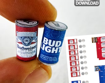 Miniature Beer Drink Cans & box Set Template | Digital Download Miniature Boxes Dollhouse Miniatures