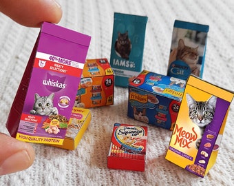 8 style Miniature Cat Food & Biscuit Box Templates Digital Printabile Miniature Files ,DIGITAL Download Dollhouse Miniature Food For Cats