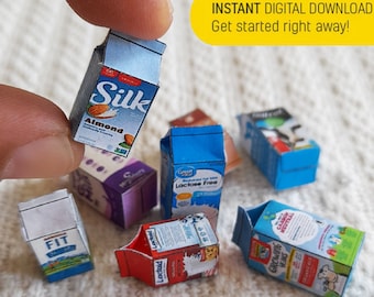 8 Style Miniature Milk box Templates  PRINTABLE File DOWNLOAD Digital File ,Digital Prints ,DIGITAL Download