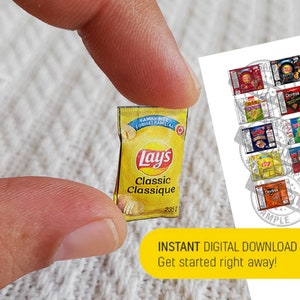 9 Style Printable Miniature Chips Packaging  DIY Miniatures Potato Chips PRINTABLE File DOWNLOAD Digital File Digital Prints