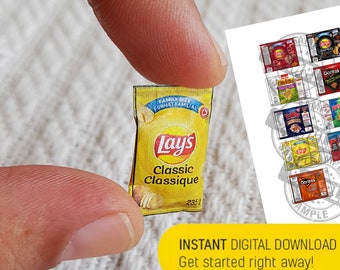 9 Style Printable Miniature Chips Packaging  DIY Miniatures Potato Chips PRINTABLE File DOWNLOAD Digital File Digital Prints