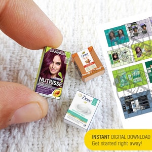 14 Miniature Skincare & Haircare Beauty Set Template - Printable Miniature Digital File