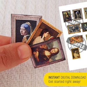 Miniature Printable Popular Painting Art for Dollhouse &lt; 10 Style Mini art DIGITAL FILE Digital Download Printable Miniatures
