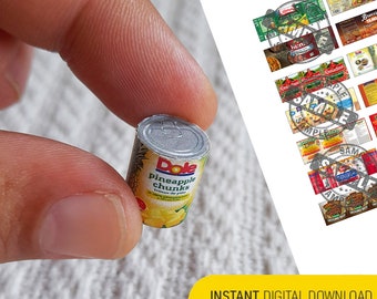 Miniature 14 Food Cans Mixed Templates < Groceries Miniatures PRINTABLE File DOWNLOAD Digital File ,Digital Prints ,DIGITAL Download