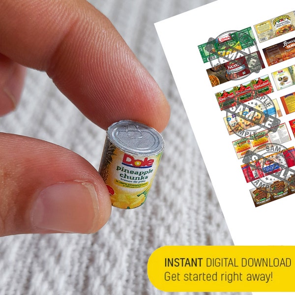 Miniature 14 Food Cans Mixed Templates < Groceries Miniatures PRINTABLE File DOWNLOAD Digital File ,Digital Prints ,DIGITAL Download