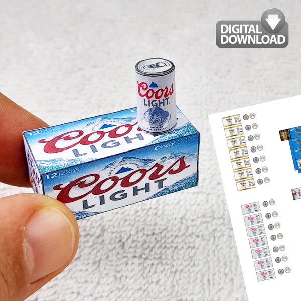 Molde para Latas de Cerveja em Miniatura | Download Digital de Conjunto de Caixas de Bebidas | Bebidas para Casa de Bonecas