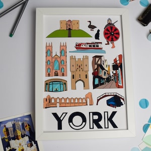 York illustration print, | A3, A4, A5 sizes | Yorkshire artwork | city illustration | housewarming gift | Map artwork