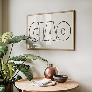 Ciao Poster, Italian Quote Print, Aesthetic Kitchen Wall Art, Typography Print, Mid Century Art, Retro Home Decor, Gallery Wall Art