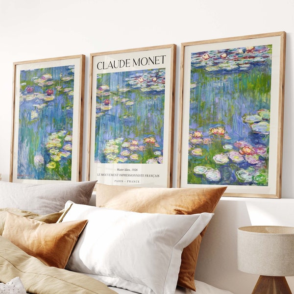 Water Lilies, Claude Monet Set of 3 Poster, Museum Exhibition Gallery Wall, Monet Home Decor, Landscape Art Print Collection, Art Gift Idea