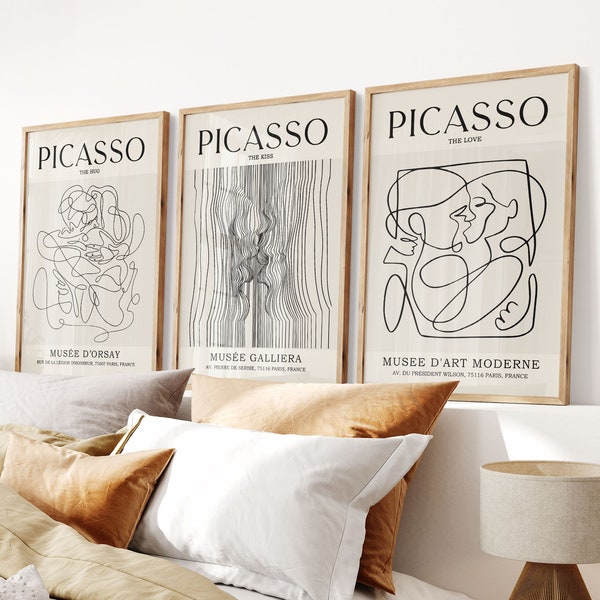 Picasso The Kiss, The Love, The Hug Poster Set, Picasso Abstract Line Art Print, Mid Century Modern Minimalism, Gallery Exhibition Prints