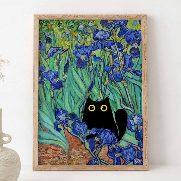 Van Gogh Black Cat Wall Art Poster, Fine Art Unique Cats Print, Funny Cat Print, Cat Poster Gift Idea, High Quality Vintage Cat Art Poster