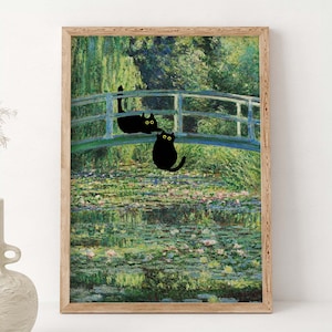 Claude Monet Black Cat Wall Art Poster, Water Lilies Cats Print, Funny Cat Print, Cat Poster Gift Idea, High Quality Vintage Cat Art Poster