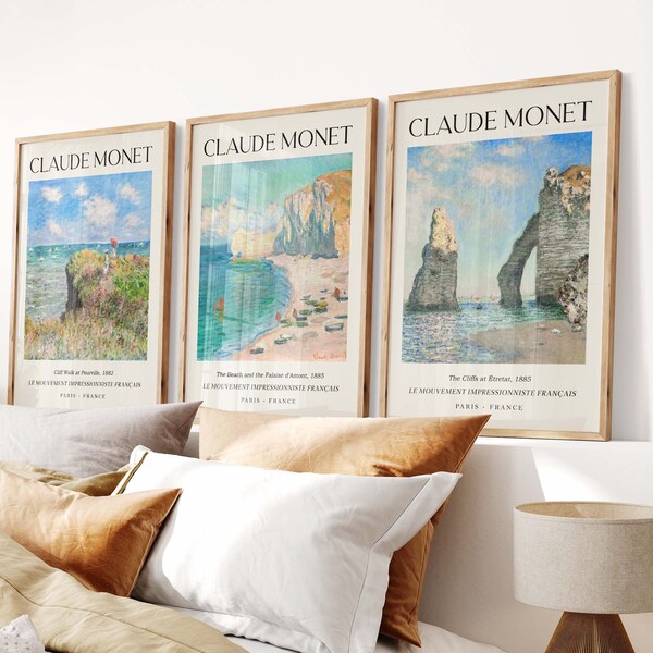 Seaside Panorama 3 Set Poster, Claude Monet, Museum Exhibition Gallery Wall, Monet Home Decor, Landscape Art Print Collection, Art Gift Idea