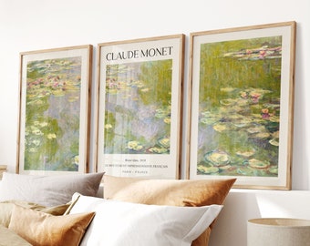 Water Lilies, Claude Monet Set of 3 Poster, Museum Exhibition Gallery Wall, Monet Home Decor, Landscape Art Print Collection, Art Gift Idea