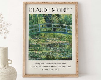 Claude Monet Bridge Water Lilly Pond Poster, Gallery Exhibition Wall Art Print, Monet Vintage Home Decor, Classic Landscape Flowers Poster