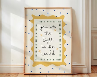 You Are The Light To The World, Christian Wall Art Print, Polka Dot Kids Faith Decor, Nursery Scripture Art, Modern Christian Home Decor
