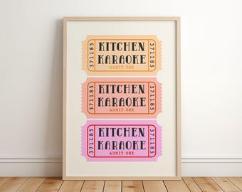 Kitchen Karaoke Ticket Print, Retro Aesthetic Wall Art