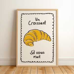 Poster Un Croissant, arredamento alla moda per cucina francese, arte murale per bar del caffè, arte murale per la colazione, stampa per caffetteria, arredamento estetico per appartamento