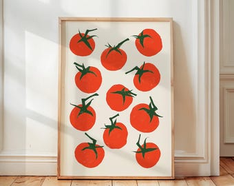 Tomatoes Art Print, Retro Farmhouse Kitchen Wall Art, Food Poster, Aesthetic Apartment Decor, Pomodoro Fruit Print, Fruit Market Print