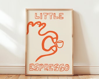 Little Espresso Poster, Modern Kitchen Art, Italian Coffee Print, Kitchen Decor, Aesthetic Apartment Wall Art, Coffee Bar Decor, Hand Drawn