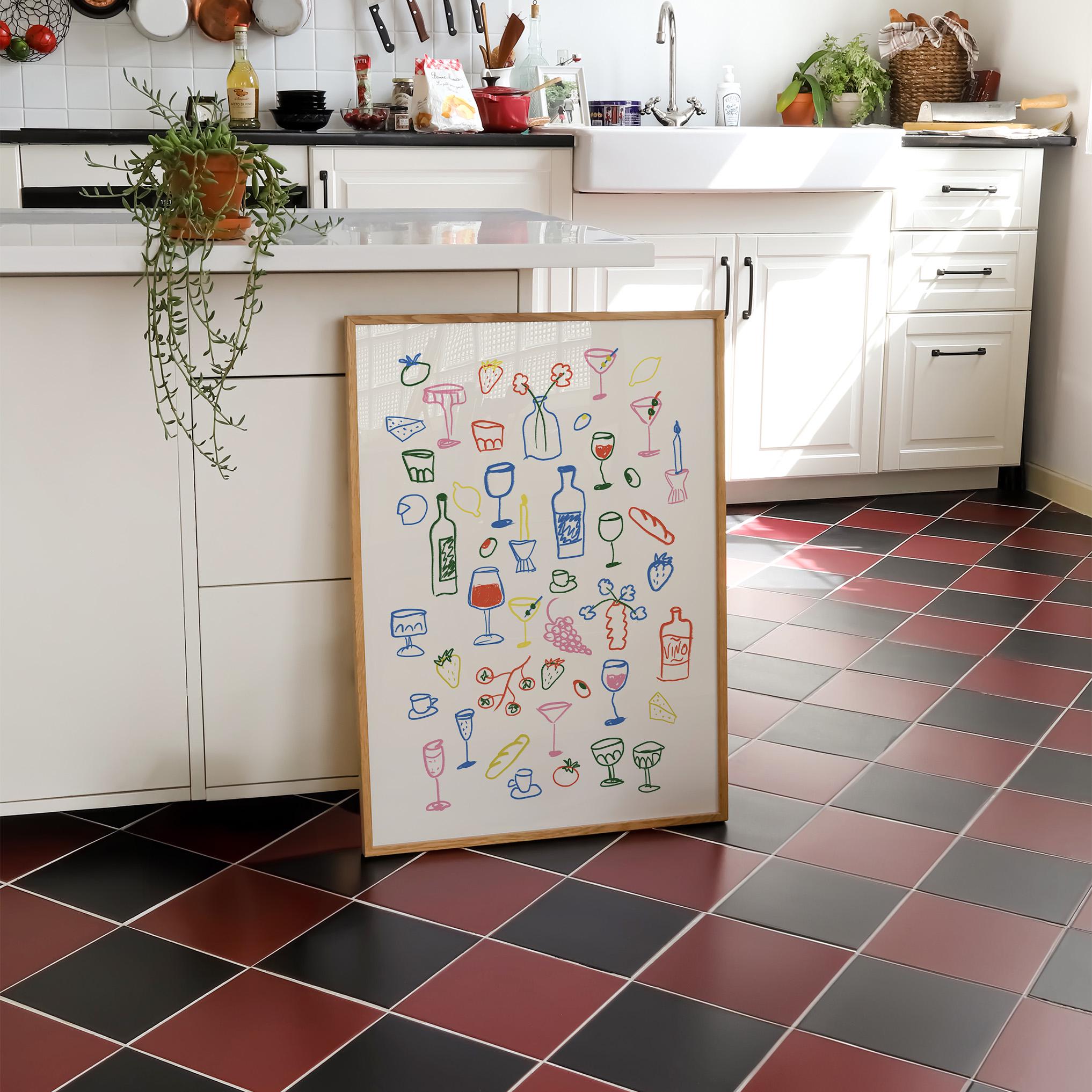 500 kitchen wall art prints bundle, retro food and... Poster Set of 2, Retro Dinner Table Set Print, Food and Drinks ...