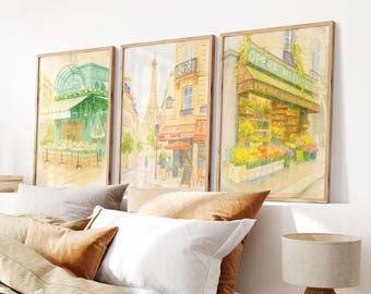 Set Of 3 Trendy Prints, Paris Print Set, France Cottage Decor, Paris Travel Prints, Paris Watercolor Art, Home Wall Art, Gallery Wall Set