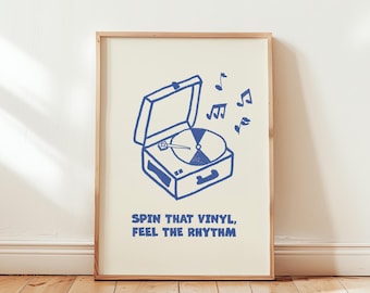 Retro Record Player Art Print, Funky Music Decor