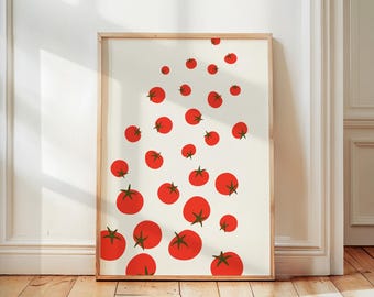 Tomato Print, Retro Kitchen Wall Art, Italian Food Illustration, Cottage Core Decor, Pomodoro Fruit Print, Vintage Tomatoes Gallery Wall Art