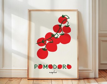 Retro Tomato Kitchen Print, Fruit Market Pomodoro Food Illustration - Home Decor