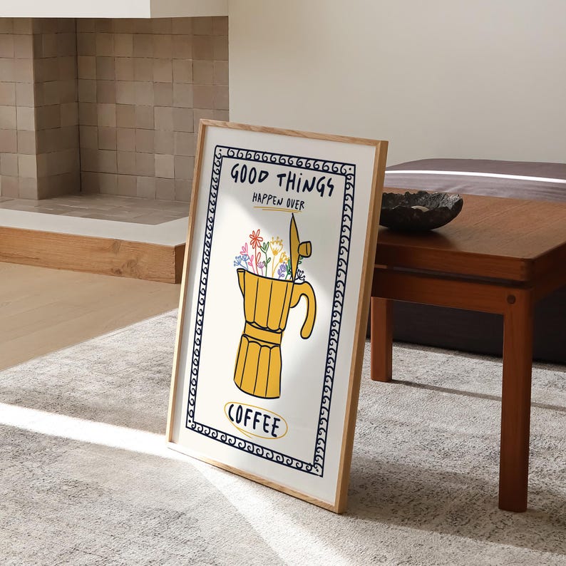 set of 8 kitchen prints, coffee print set, fork spoon... Set of 3 Poster, Trendy Coffee Print Set, Retro Caffe Poster, Espresso ...