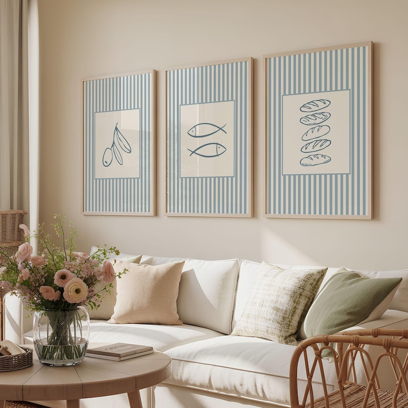 Christian Print Set of 3, Loaves, Fish, and Olive Branch Biblical Wall ...