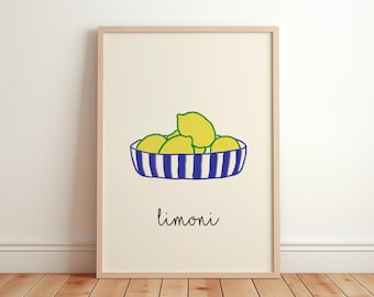 Lemons Citrus Poster, Retro Lemon Art Print, Trendy Kitchen Wall Art, Fruit Market Illustration, Italian Food Art, Dining Room Decor