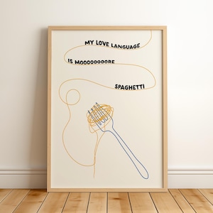 Spaghetti Poster, Retro Italian Food Print, Pasta Art, Trendy Kitchen Wall Art, Pasta Lover Poster, Dining Room Decor, Hand Drawn Art