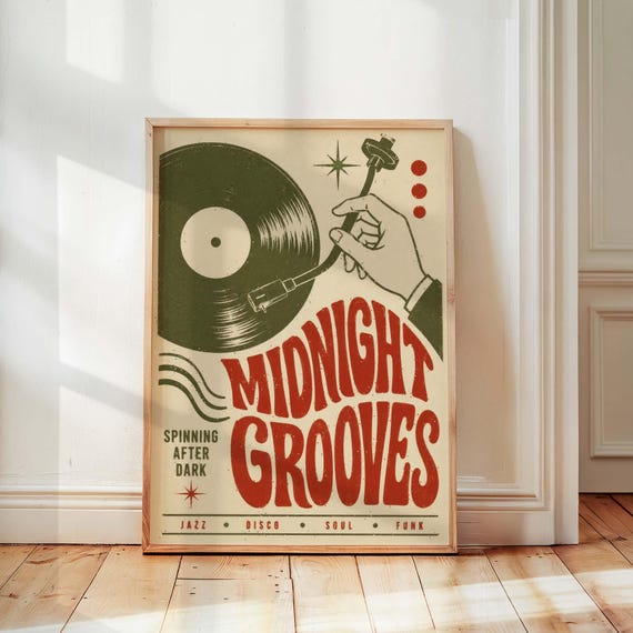Vinyl Record Player Art Poster, Retro Music Wall Art, Music Lover Decor, Jazz Disco Soul Funk Art, Vintage Music Wall Decor